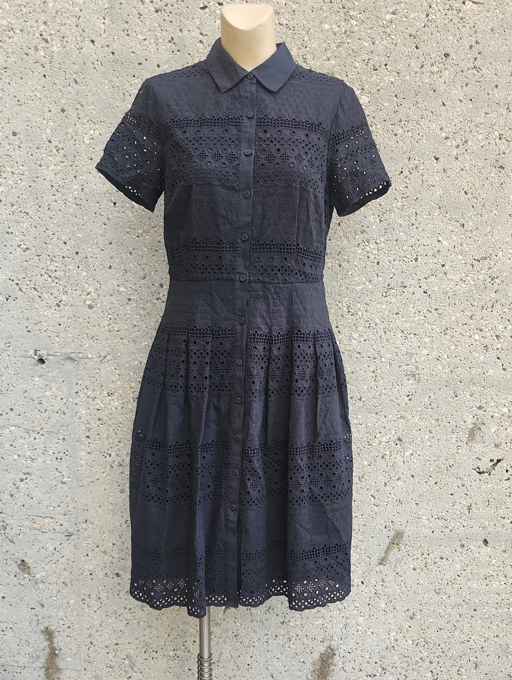 Talbots Black Eyelet Button-Front Midi Dress
